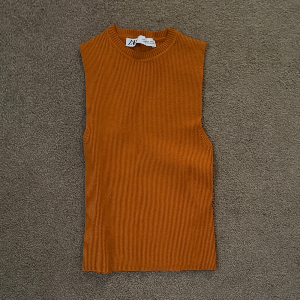 Zara Orange Ribbed Sleeveless Top